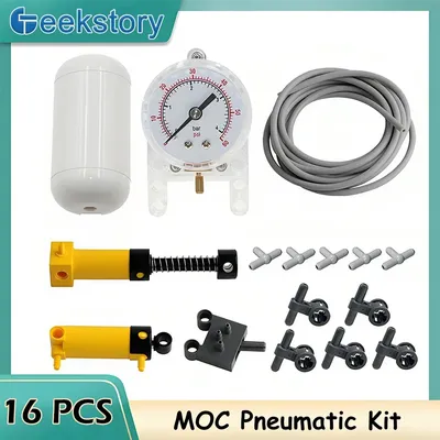 16PCS MOC Technische Teile Pneumatische Pumpe Kolben Schlauch Schalter Pneumatische Set 47223 47225 75974 Legoeds-Kompatibel Baustein Image