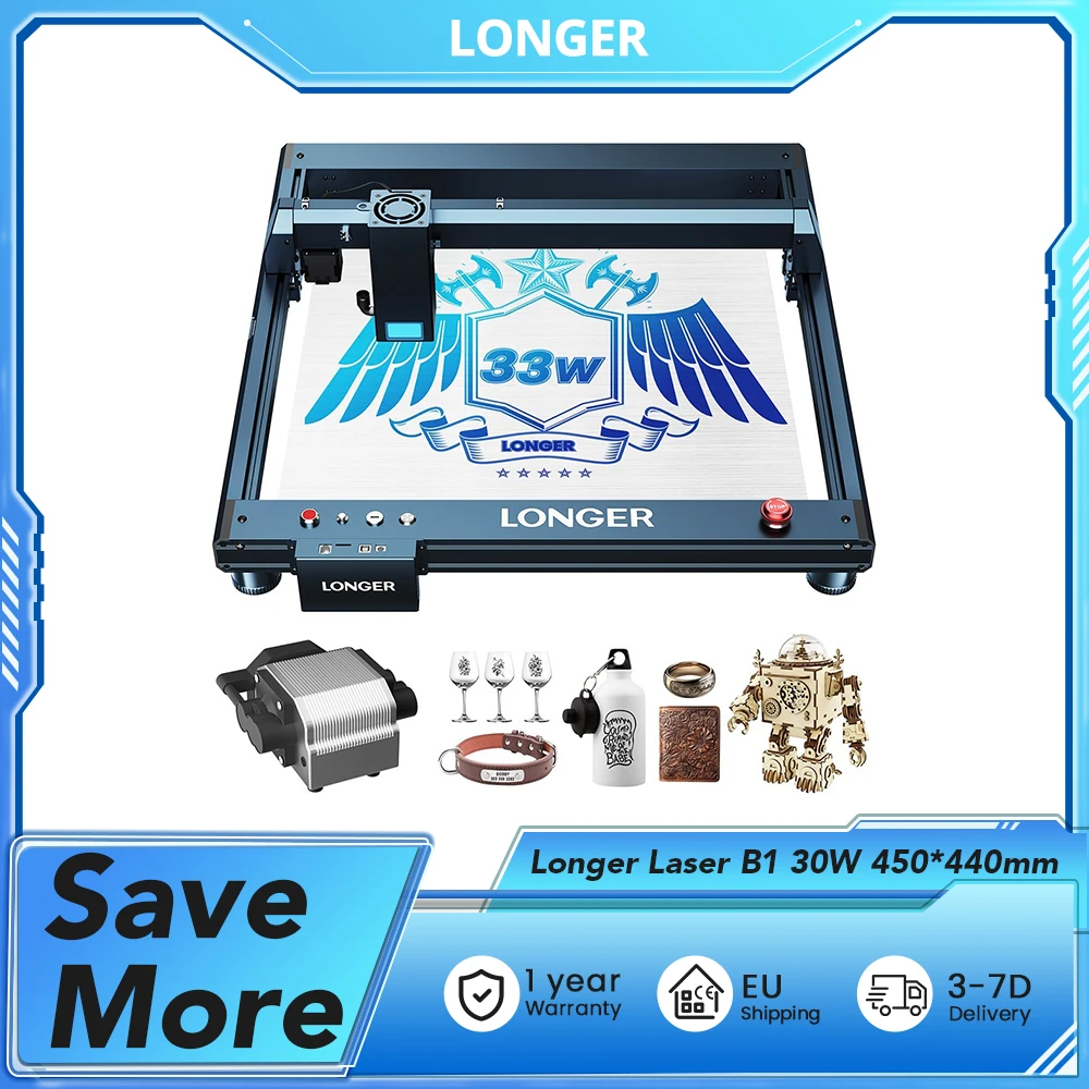 Längerer Laser B1 30 W Lasergravurschneider, 6-adriger Laserkopf, 450 x 440 mm Gravurbereich, Geschwindigkeit 36000 mm/min, Air Assist-Schnittstelle Image