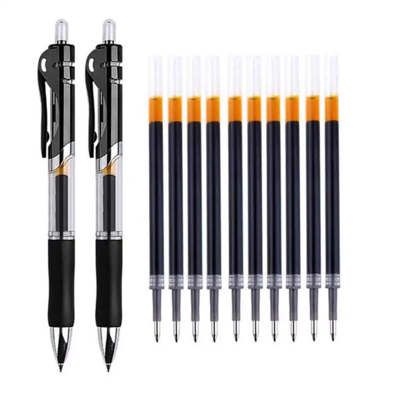 2 Stifte + 10 Nachfüllungen! Große Kapazität 0,5mm versenkbarer Gel stift Set schwarz/rot/blau Tinte Schreib büro Schul bedarf Briefpapier Image