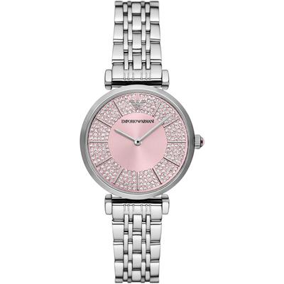 Quarzuhr EMPORIO ARMANI, silberfarben, rosa, Armbanduhren, Damen, Armbanduhr, Damenuhr, Edelstahlarmband, analog, Glassteine Image