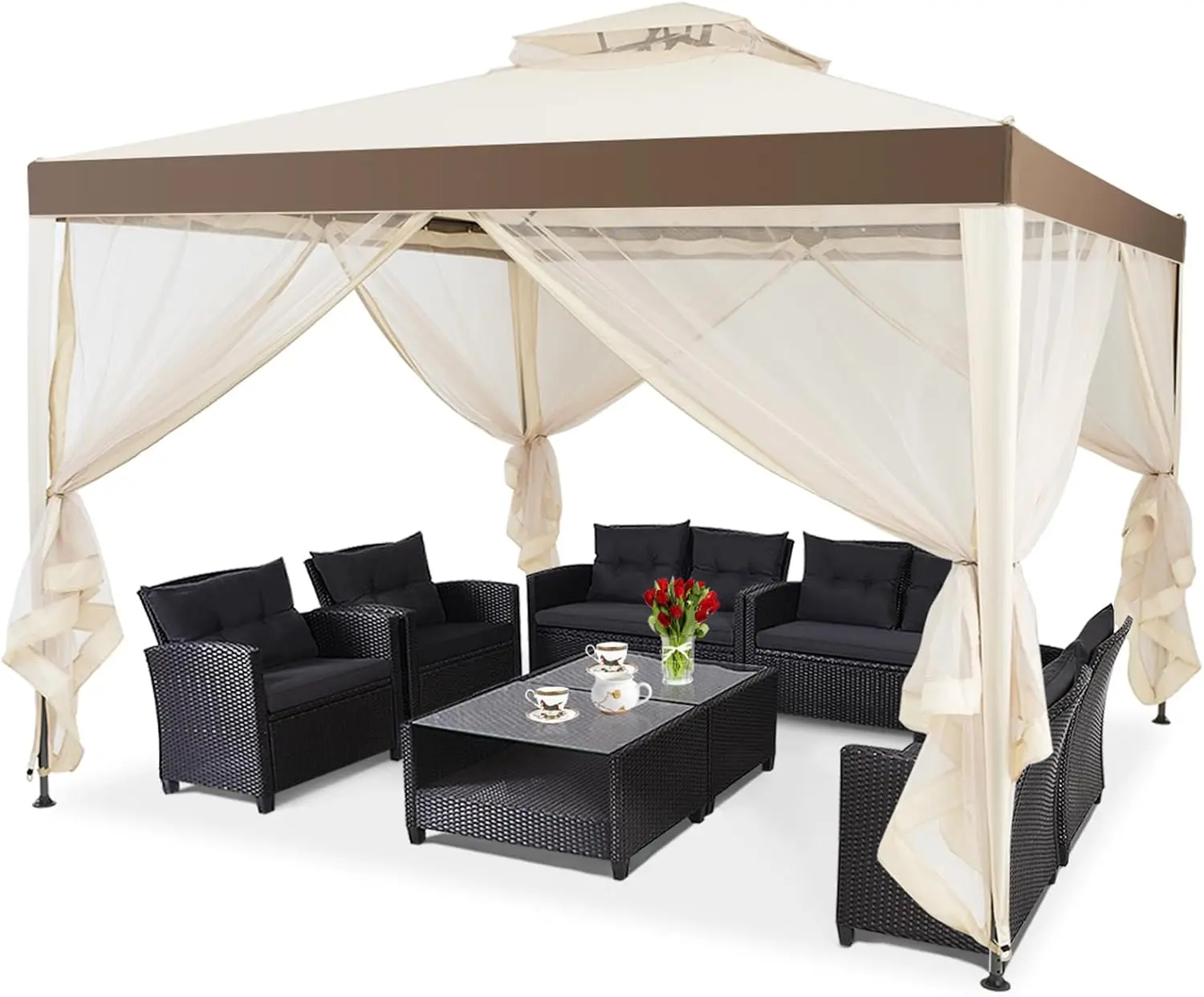 3x3 m Pavillon mit Moskito netz und Doppel dach, wasserdicht, robust, winterfest, Garten pavillon, Party zelt für die Terrasse, Image