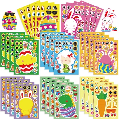 8/16 Blatt süße Kaninchen machen ein Gesicht Puzzle Aufkleber DIY Kinder schaffen Ihren eigenen Hasen zusammenbauen Puzzle Partybevorzugung Kinderspielzeug Geschenk Image