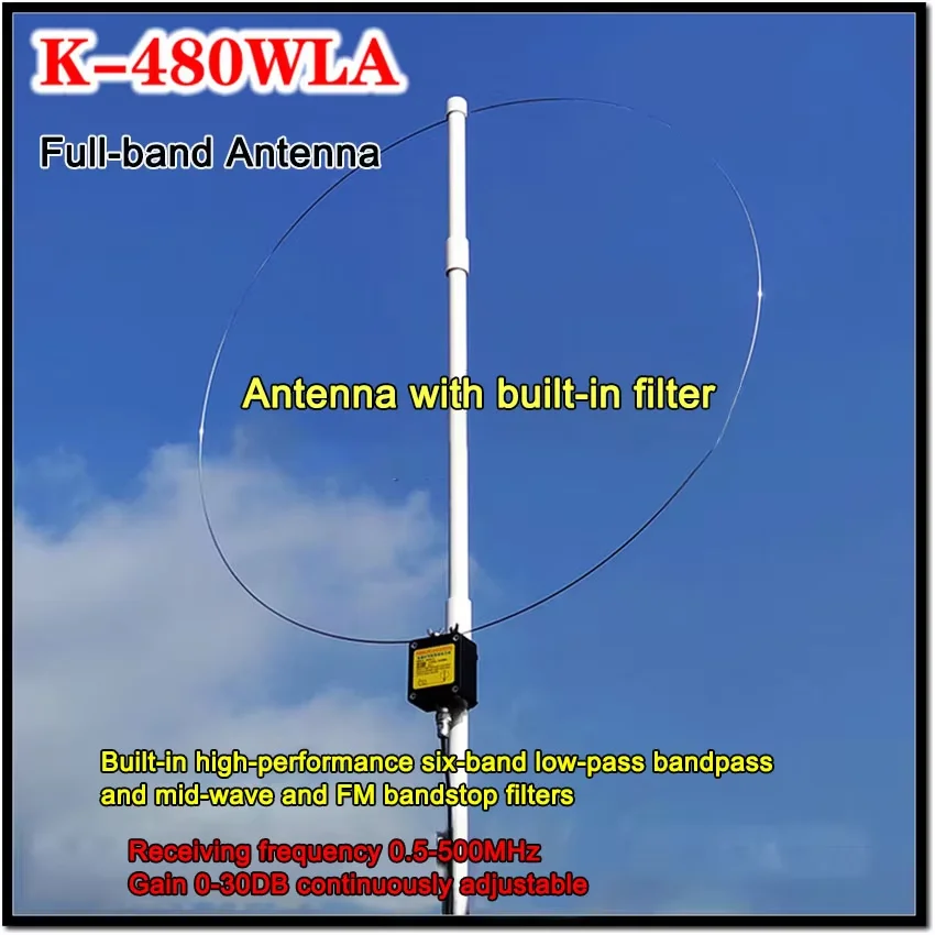 K-480WLA MW/SW/FM/Airband /UHF /VHF 0,5 MHz-500 MHz Vollbandantenne LOOP Kleine Schleife Kurzwellenantenne und Filter Image