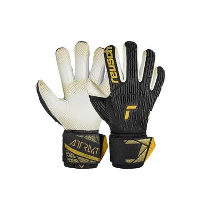 Torwarthandschuhe REUSCH "Attrakt Freegel Gold X GluePrint", Damen, Gr. 10,5, gold (schwarz, goldfarben), 50% Elastodien, 20% Polyester, 20% Polypropylen, 10% Polyamid, mehrfarbig, sportlich, Handschuhe, Finger Support mit Evolution Negative Cut