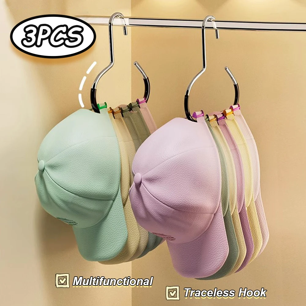 3 Stück multifunktionale runde Hut-Aufbewahrungshaken, Baseballkappe/Schal/Krawatte, Kleiderschrank, rutschfestes, nahtloses Hängeregal Image