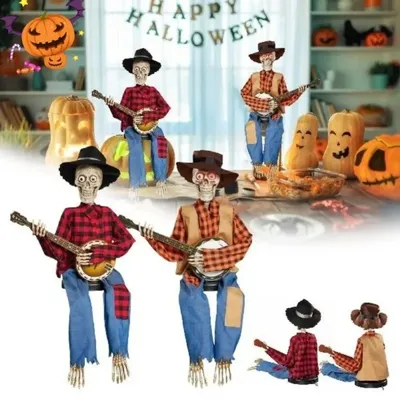 Pp Duell Banjo Skelette lumines zierende animierte leuchtende Schädel Gitarre Statue neueste Horror Image