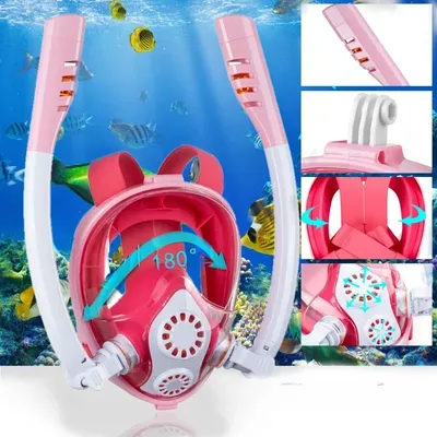 Professional Kids Snorkeling Mask 180° Panoramic View Dual Snorkel Hose Fully Dry Waterproof Soft