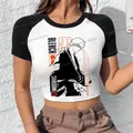 Y2K T Shirt Anime Bleach Ichigo Kurosaki Grafica Girocollo Sport Crop T-shirt Casual Sexy Crop Top Bleach Camicie a maniche corte