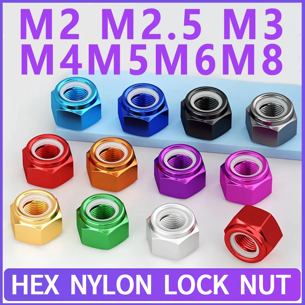 M2 M2.5 M3 M4 M5 M6 M8 Dado di bloccaggio in nylon esagonale in alluminio Anodizzato Multi-colore colorato Inserto in lega di alluminio Dadi di bloccaggio 2/6/8/10 pezzi