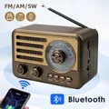 ﻿ Retro Vintage Radio Altoparlante Bluetooth portatile Radio a banda intera AM FM SW Transistor con LED Fladhlight Supporto AUX TF Card USB