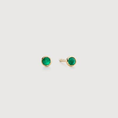 Gold Mini Gemstone Stud Earrings Green Onyx
