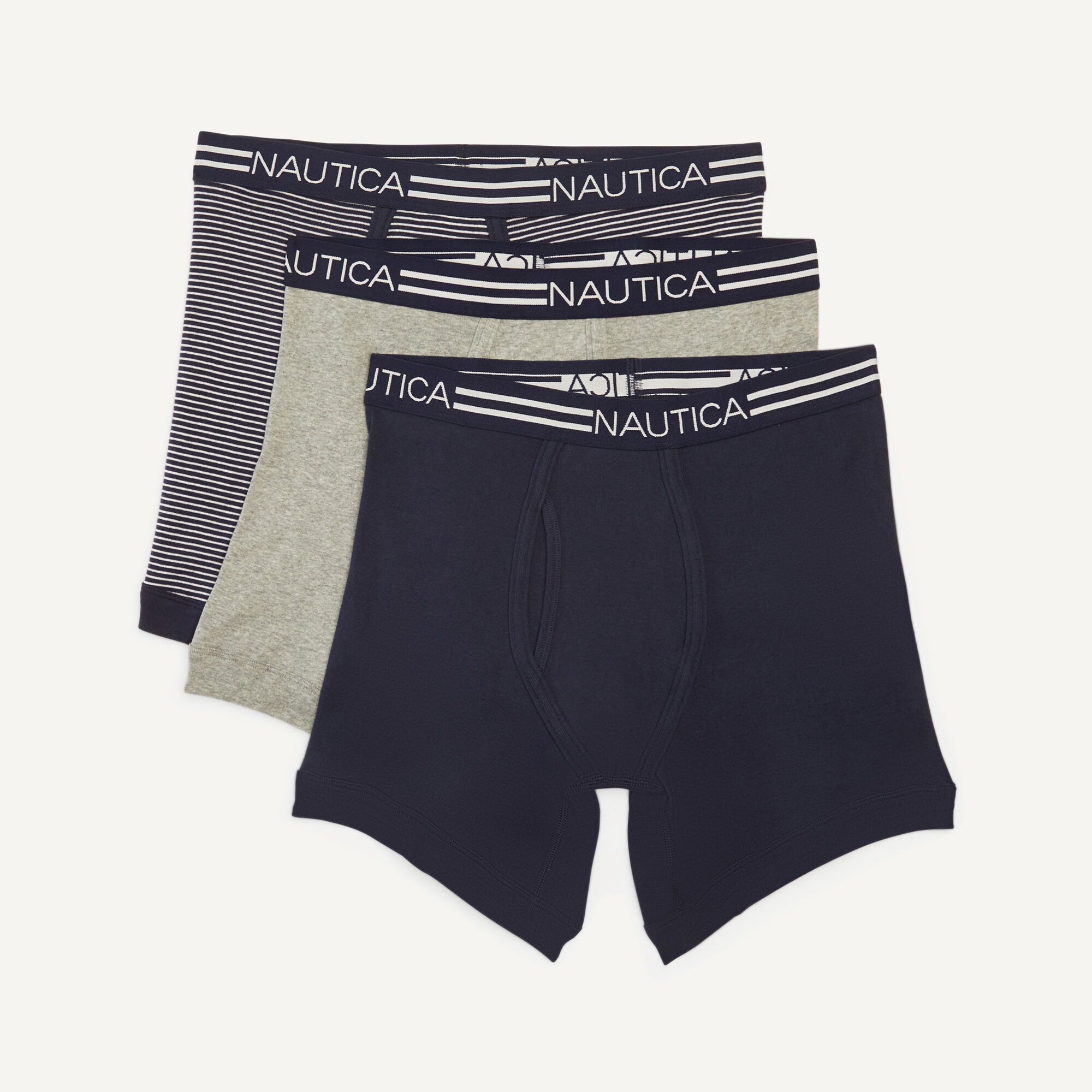 Nautica Men's Solid Cotton Boxer Briefs, 3-Pack 481 (Deep Navy Heather), M