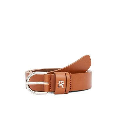 Ledergürtel TOMMY HILFIGER "ESSENTIAL EFFORTLESS 2.5 SILVER", Damen, Gr. 70, braun (cognac), Rindsleder, unifarben, casual, Gürtel, Einfachdornschließe, Metallemblem Image