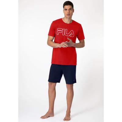 Pyjama FILA, Herren, Gr. L, rot (rot navy), Obermaterial: 100% Baumwolle, unifarben, modisch, regular fit, Rundhals, Kurzarm, Homewear-Sets, mit bequemen Shorts inklusive Image