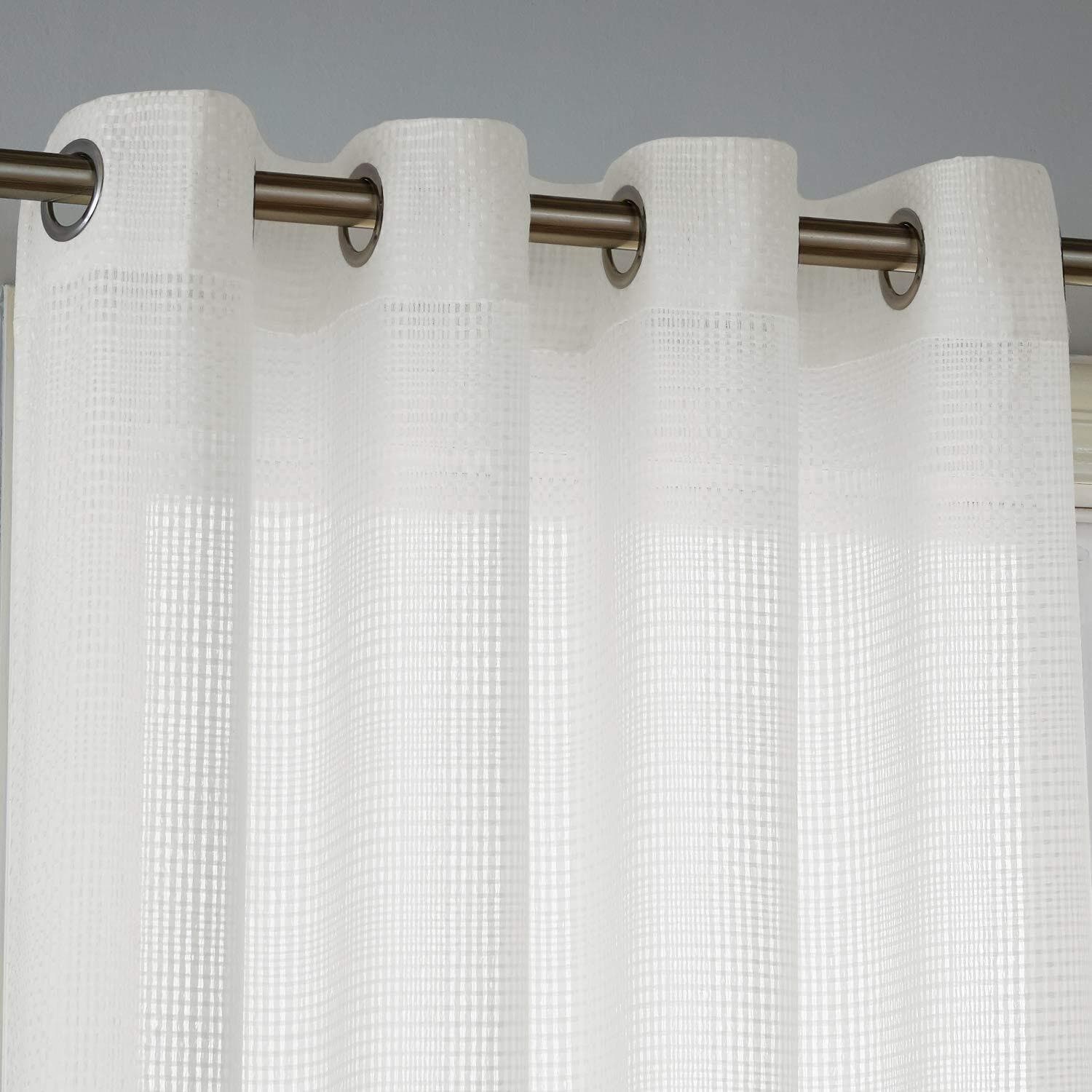 Deconovo White Sheer Grommet Curtains with Checkered Design, 2 Panels