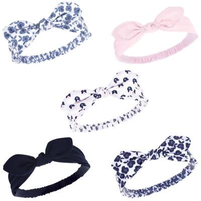 Hudson Baby Infant Girl Headbands 5pk, Blue Floral, 0-24 Months - Blue Floral