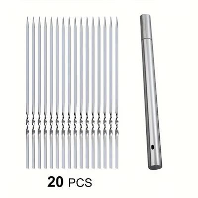 TEMU Durable Stainless Steel Bbq Skewers With 1 Tube Storage - Reusable, Easy To Clean, Indoor & Outdoor Grilling Parties, Indoor Grilling Essentials | Stainless Steel Skewers | Durable Skewers Image