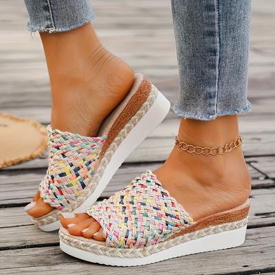TEMU New Summer Wedge Sandals For Women, Featuring Stylish Thick-soled -toe Design, The Beach. Image