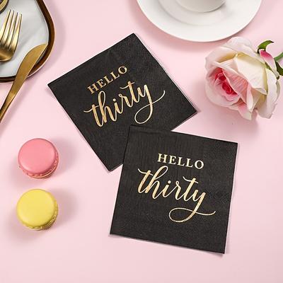 TEMU Hello Thirty Party Napkins - Print, Elegant With Golden Cursive Text, Premium 2-ply Paper For Birthdays, Anniversaries & Celebrations Image