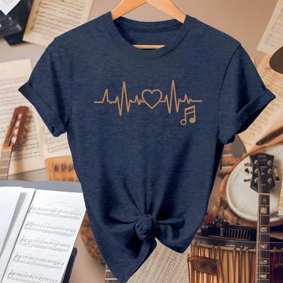 TEMU Women's Oversized Crew Neck T-shirt With Ecg Line, Heart, And Music Note Print, Music Festival Party Wear, Polyester, Stretch, All , Image