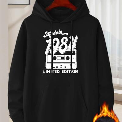TEMU Men's Edition Retro 1989 Graphic Hoodie - Vibrant Red Streetwear Pullover With Kangaroo Pocket, Machine Washable Autumn Winter Casual Sweatshirt, Dj Rabbit Design, Durable Fabric Image