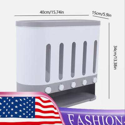 TEMU Wall-mounted 5-compartment Dry Food Dispenser With Measuring Cup – Space-saving Kitchen Organizer For Cereal, Rice, And Grains – Pp Material, Easy-, And Customizable Storage Solution, Gdrasuya10 Image