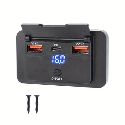 TEMU 12v Usb Socket Panel For Wall Mounting, Featuring Usb C And Dual Qc 3.0 Car Usb Ports, Equipped With A Button Switch, Power Socket, Suitable For In Cars, Buses, Rvs, And Trucks, Without Battery Image