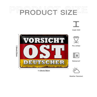TEMU 1pc 8x12 Inch Vintage-style Iron Decorative Metal Sign Made In Germany, Featuring A Caution Flag For East German Metal Decor, Size 20x30 Cm. Image
