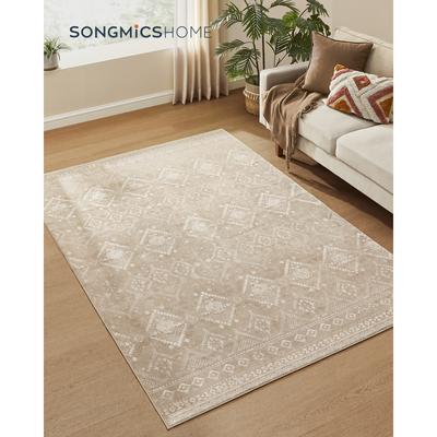 TEMU Songmics Home Area Rug 160 X 230 Cm Rug For Bedroom Living Room Rug Non-slip Carpet Home Decor For Living Room Machine Washable Boho Style Cappuccino Beige Image