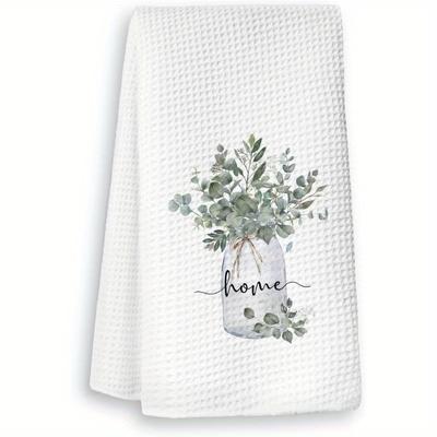 TEMU Eucalyptus Leaf Kitchen Tea Towel, 18x26 Inch, Soft Polyester, Absorbent, Quick-drying, Ideal For Home Decor And Housewarming Gift Image