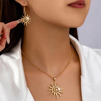 TEMU 2025 Trendy Simple Ladies Alloy Earrings And Necklace Set, Arabian Style, For Daily And Party Occasion Image