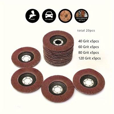 "TEMU 20pcs Assorted Flap Discs 4.5" - Aluminum Oxide Grinding Wheels With Nylon Mesh Backing, Bonded Construction, Grit Size For Die Grinder, Effective Sanding Of Metal, Paint, Plastic & Wood" Image
