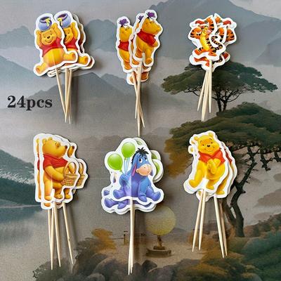TEMU 24pcs Set / Winnie The Birthday Card Inserts 6 Patterns 4 Suitable For Birthdays, Holiday Party Decoration Card Inserts, Tropical Style Card Inserts, Gifts For Image