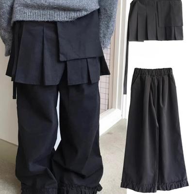 TEMU Women's Y2k-inspired Black Casual Jogger Pants With Elastic Waistband - Straight Leg, Ribbed Cuffs, And Drawstring Detail, Pants|ribbed Waistband Pants|elastic Waistband Pants Image