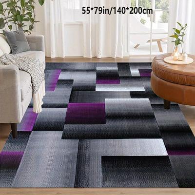 "TEMU 1pc Modern Geometric Area Mat With Non-slip Backing, Machine Washable Large "x79" - 100% Polyester Indoor/outdoor Mat For Living Room, Bedroom, Kitchen, Patio - Black & Purple , Living Room Mat" Image