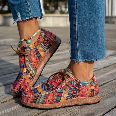 TEMU Women's Casual Flat Sneakers - Colorful Design, Lace-up, Lightweight, Shoes, Casual Footwear | Vibrant Sneakers | Comfortable Footwear Image