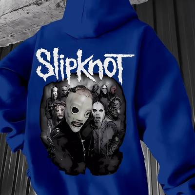 TEMU [] Men's Slipknot Graphic Hoodie - Cozy Fleece-lined Pullover With Unique , Gray, Fall And Winter, Sweater Hoodie Image