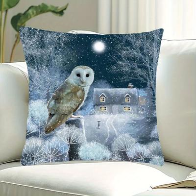 TEMU Double-sided Owl Pillowcase - 18x18inch, Suitable For Sofa, Living Room, Bedroom Home Decoration, No Pillow , Vintage Style, Machine Washable, Zipper Closure, Polyester Cover Image