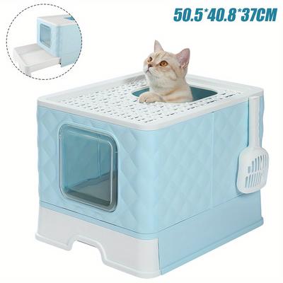 TEMU 1pc Whiskerwonders Xxl Rectangular Cat Litter Box With Hood, Plastic Drawer Style Toilet With Shovel And Detachable Top Cover Image