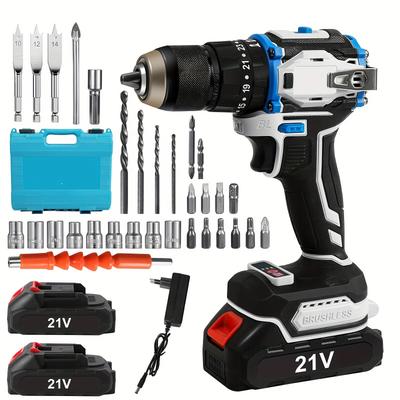 TEMU 21v Electric Screwdriver Cordless Electric Impact Drill Cordless Hammer Drill Electric Screwdriver Power Tool With 2 Battery Image
