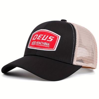 TEMU Adjustable Mesh Trucker Hat - Breathable, Sun-blocking Cap With Embroidered Lettering, Ideal For Outdoor Travel & Fishing, /teal, Polyester Material, Outdoor Headwear|trucker Hat Cap| Cap Image