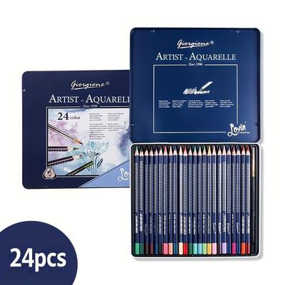 TEMU 12/24/36/48/72/120 Color Watercolor Pencil Set, Soft And -soluble Colored Pencils, 2mm Lead Core, Long-lasting And Non-toxic, With Portable Iron Box, Suitable For Artists And Professionals Image