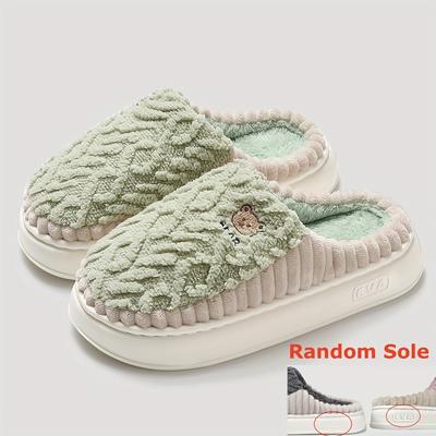 TEMU Cozy Unisex Slip-on Slippers With Cute Bear Print - Plush Fabric Upper & Eva Sole, Indoor House Shoes For Men And Women, Grey & Options, Cute Slippers, Comfortable Loungewear, Home Footwear Image