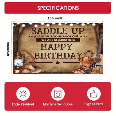 TEMU 2d Door Banner, 1pc Western Cowboy Banner Flag, 3x5ft - Polyester Outdoor Decoration With Cowboy Hat, Boots, And Lantern Design For Seasonal Holiday Party Image