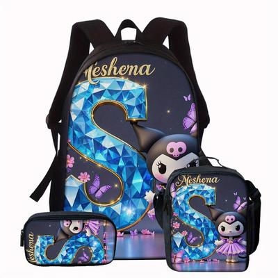 TEMU 3pcs Authorized For Kuromi Series Pattern Backpack Set Backpack Shoulder Bag Handbag Perfect Birthday Holiday Gift A Of Patterns Image