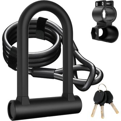 TEMU U-lock Bicycle Lock 17mm Anti-pick Pin + 5ft Steel Cable | Heavy-duty Security Lock For Road/bike/e-bike/folding Bikes | Includes 3 Keys & Mounting Bracket Dual Safety System Image