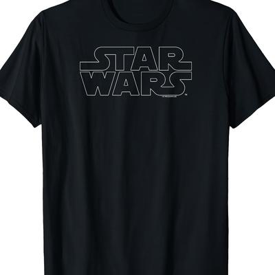TEMU Star Wars Logo Men's T-shirt - 100% Cotton, Casual Crew Neck, Short Sleeve, Perfect Gift For Fans, Beach Vacation Or Casual Attire Image