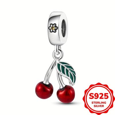 TEMU 925 Sterling Silvery Simple Classic Fruit Collection Cherry Charm Strawberry Pomegranate Charm Beads Suitable For Snake Bracelet Diy Making Jewellery For Daily Dating Wear Best Image