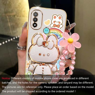 TEMU E20 Rabbit Holder Flower Bracelet Plating Phone Case For Motorola Moto E20 Soft Cover Image