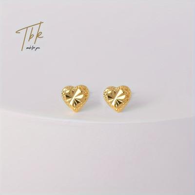 TEMU Elegant 18k Gold-plated Heart Stud Earrings - Hypoallergenic, Sparkling Cubic Zirconia, Weddings, Birthdays & Valentine's Gifts With Gift Box Image